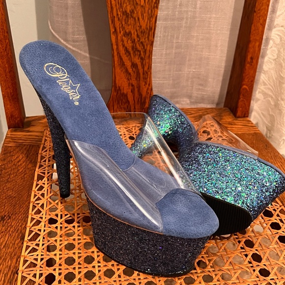 6” Pleaser blue sequin heel. Size 12. - Picture 3 of 3
